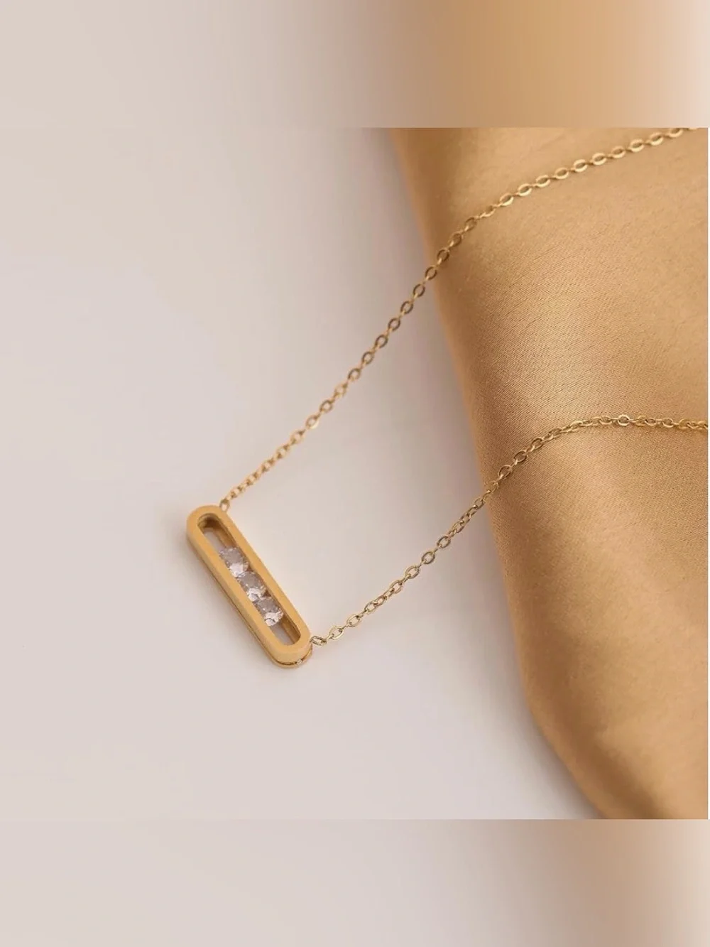 18K Gold Geometrical Link Paperclip Designer Inspired Moving Diamond Necklace